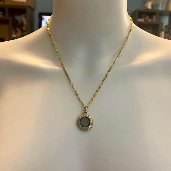 Coach Brushed Gold Bezel Set Purple Crystal Pendant 18k/.925 Sterling Necklace - Picture 2 of 6